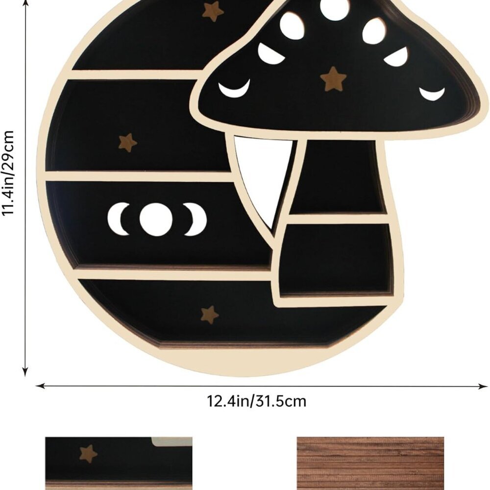Cute Mushroom Decor, Wooden Mushroom Floating Shelves for Wall, Moon Shelf Wall - Picture 3 of 9